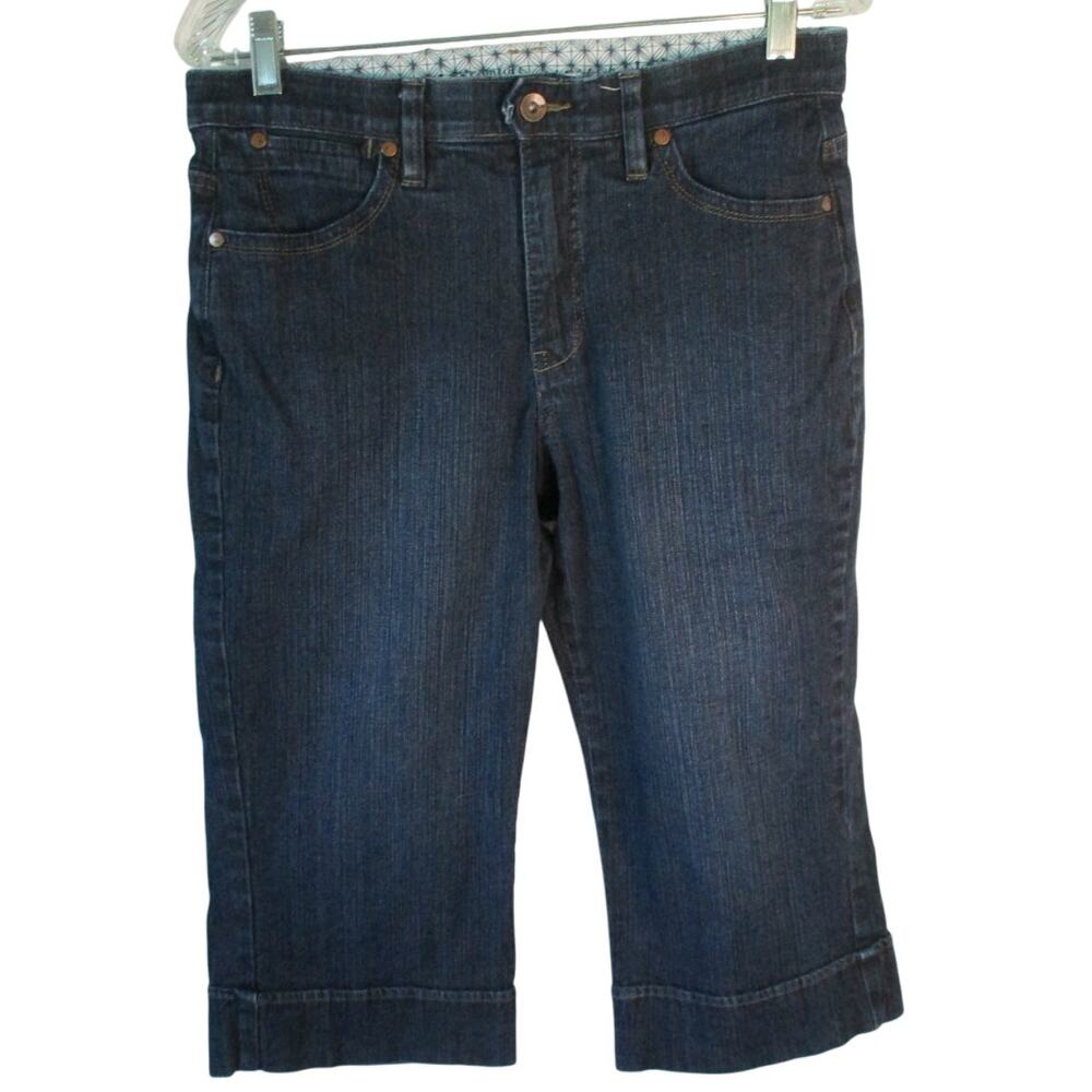 Lee Women's Comfort Waist Mid Rise Dark Wash Stretch Capri Blue Jeans Size 10